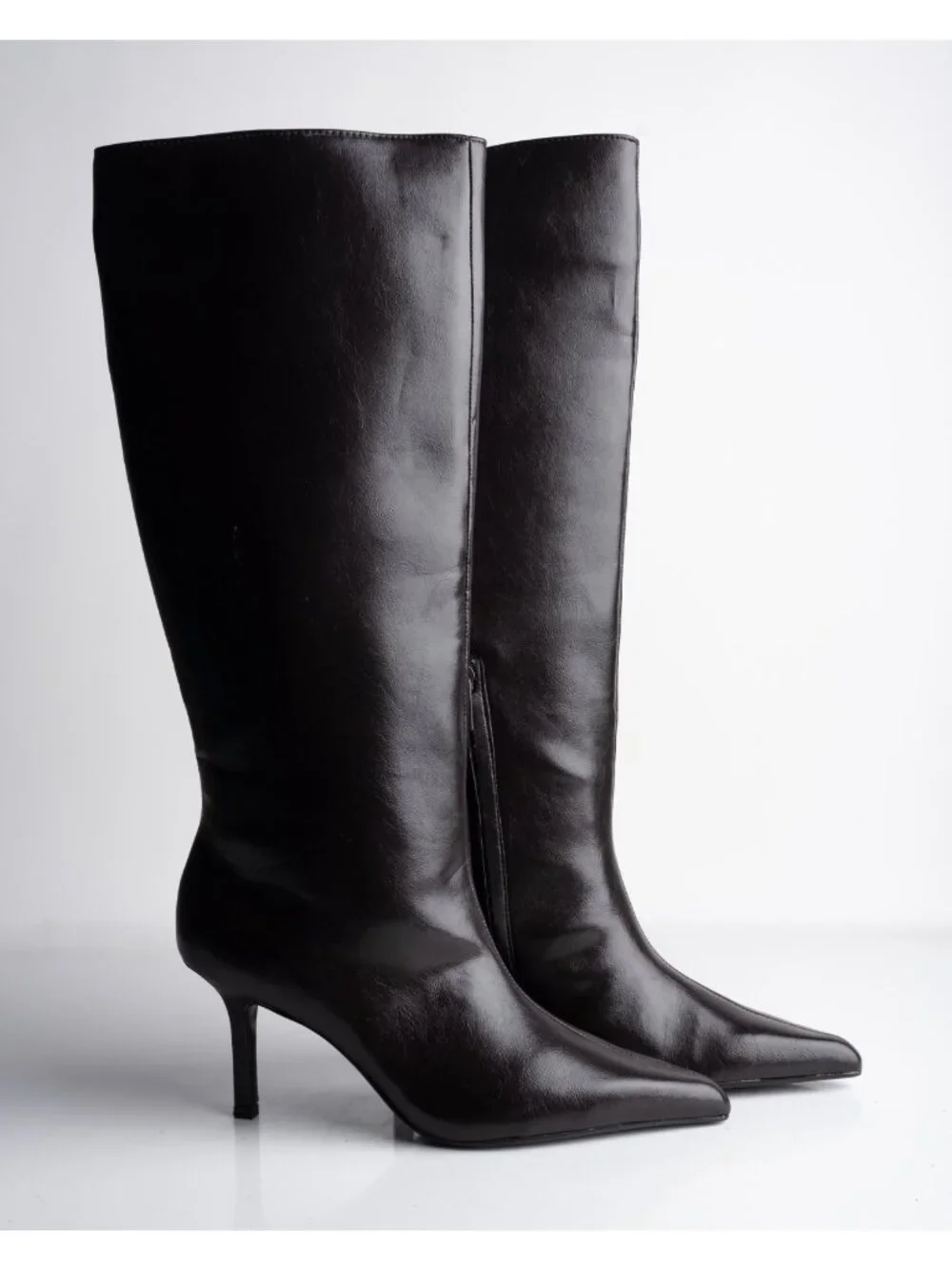 Zara Womens Boots Faux Leather Knee High Heeled Brown Sz US 7.5 EU 38 NWD - Picture 8 of 10